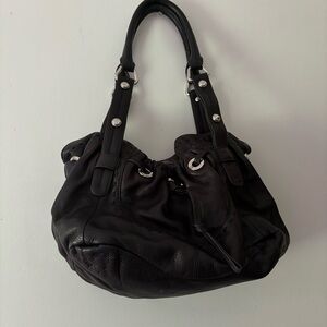 B. Makowsky Soft Black Leather Front Pocket Hobo Shoulder Bag With Dust Bag